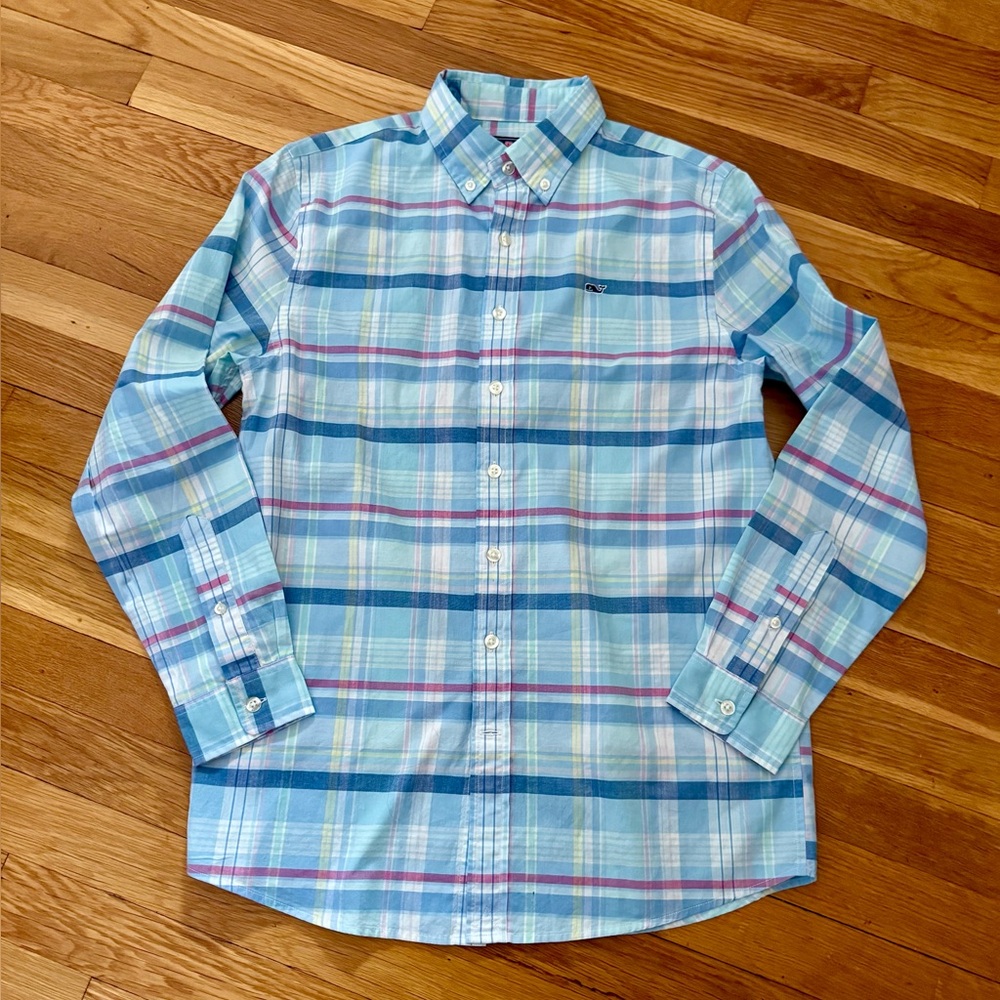 Vineyard Vines Boys’ L (16) Button-Down Long Sleeve 100% Cotton Whale Shirt